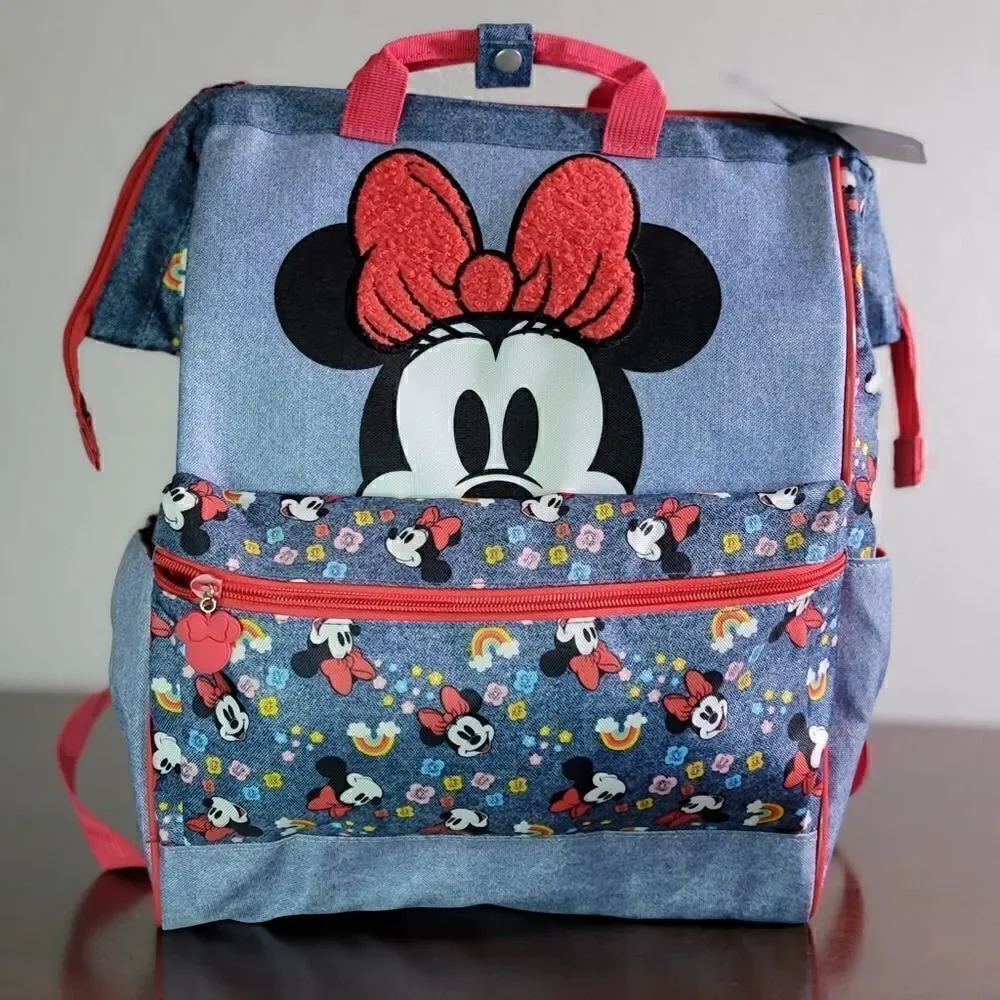 Disney Minnie Mouse Cambray Denim Girls School Backpack Brand New Zipper Closure
